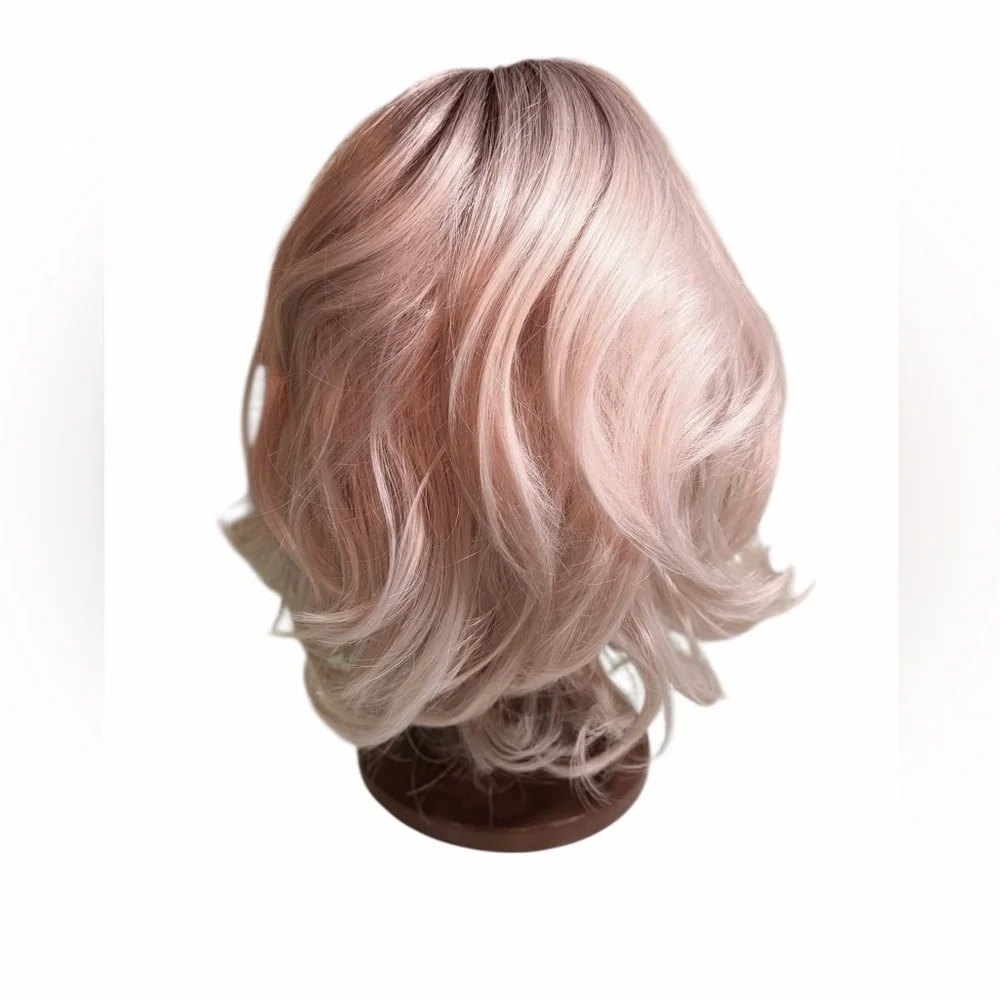 Silvery Grey Platinum Blonde Curly Women's 12” Wig with Bangs - Picture 13 of 16